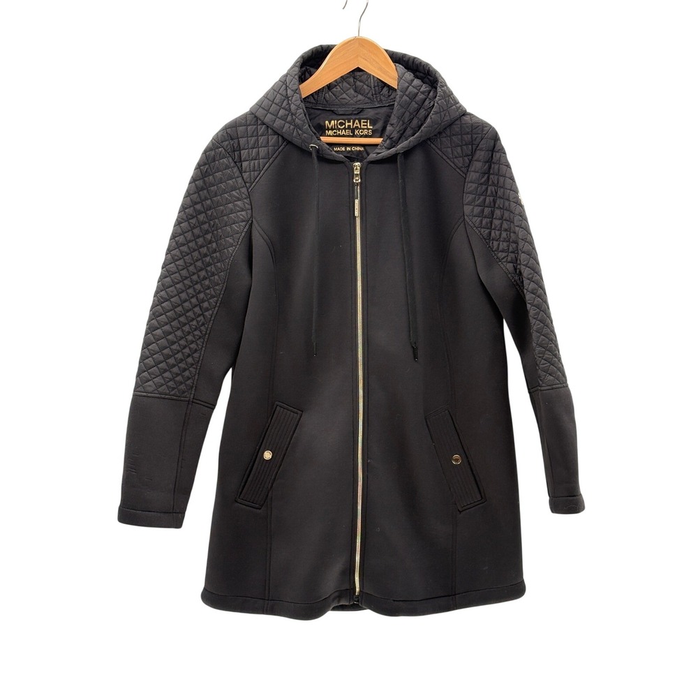 Michael Kors Jacket Anorak Softshell Hood Women Size 1X Black Quilted‎